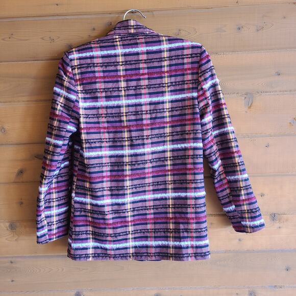 Topshop Madras Plaid Fringe Blazer Jacket Academia Pink Orange Fuzzy Preppy 2 - Picture 3 of 5